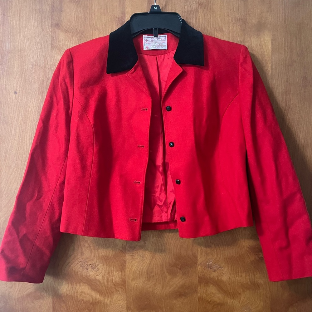 Pendleton Red Blazer with Black Collar